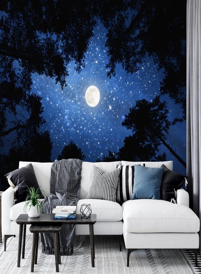 TUGCAY Forest Galaxy Starry Tapestry Blue Space Night Sky Stars Moon Ceiling Tapestry Nature Trees Tapestries Aesthetic Wall Hanging for Bedroom Dorm Living Room Office Decor 60x50 Inch - Image 2